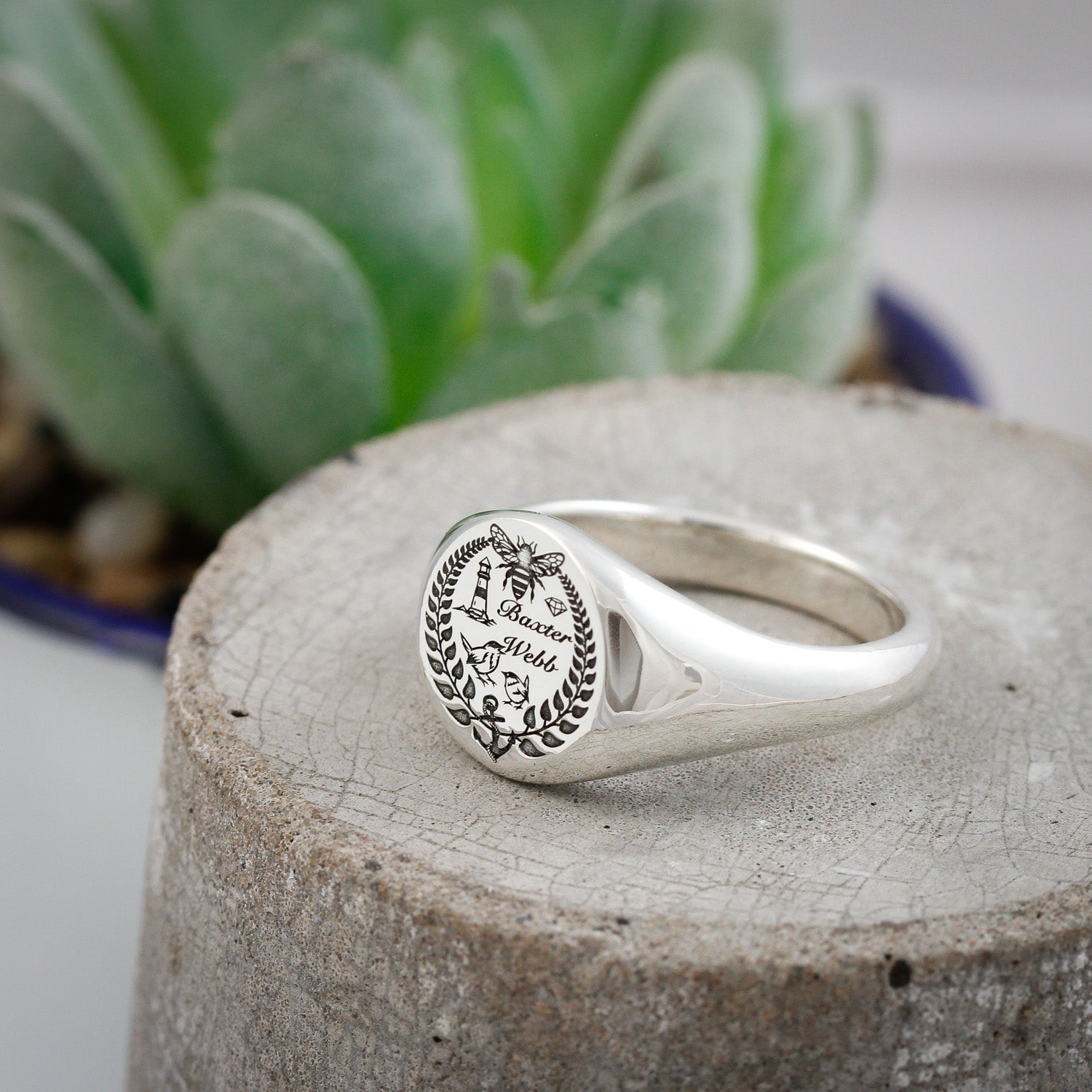 custom engraved design large mens silver signet ring