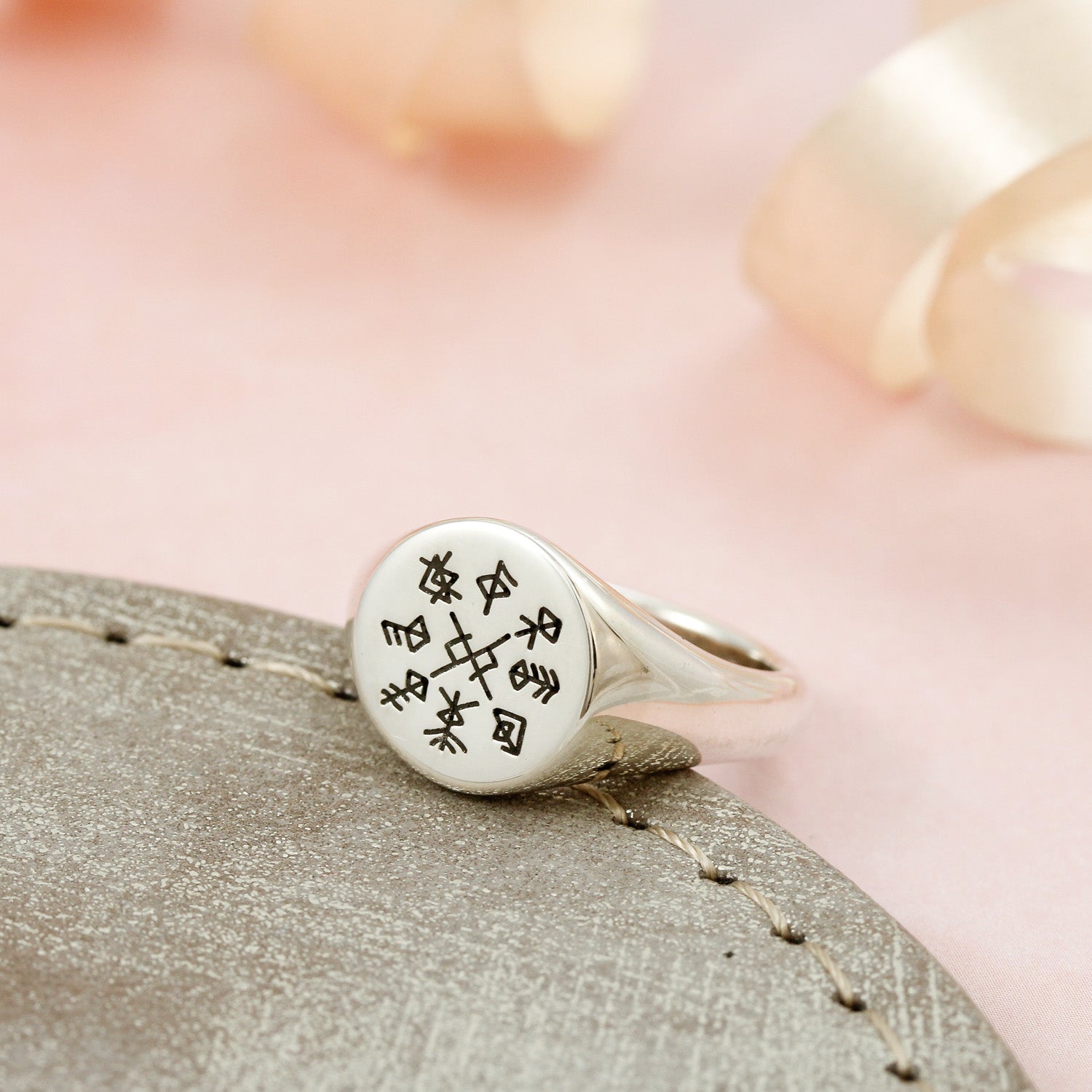 custom engraving rune silver signet ring