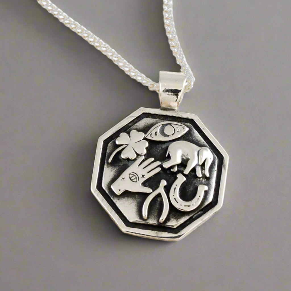 lucky travel symbols silver necklace