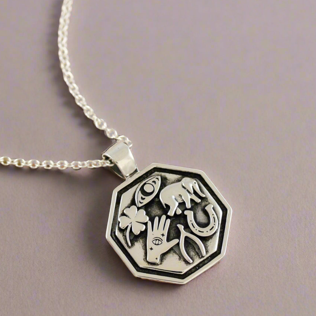 lucky travel symbols silver necklace