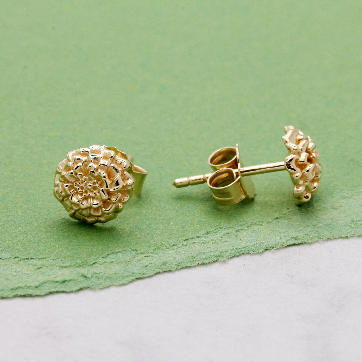 marigold flower gold vermeil silver stud earrings