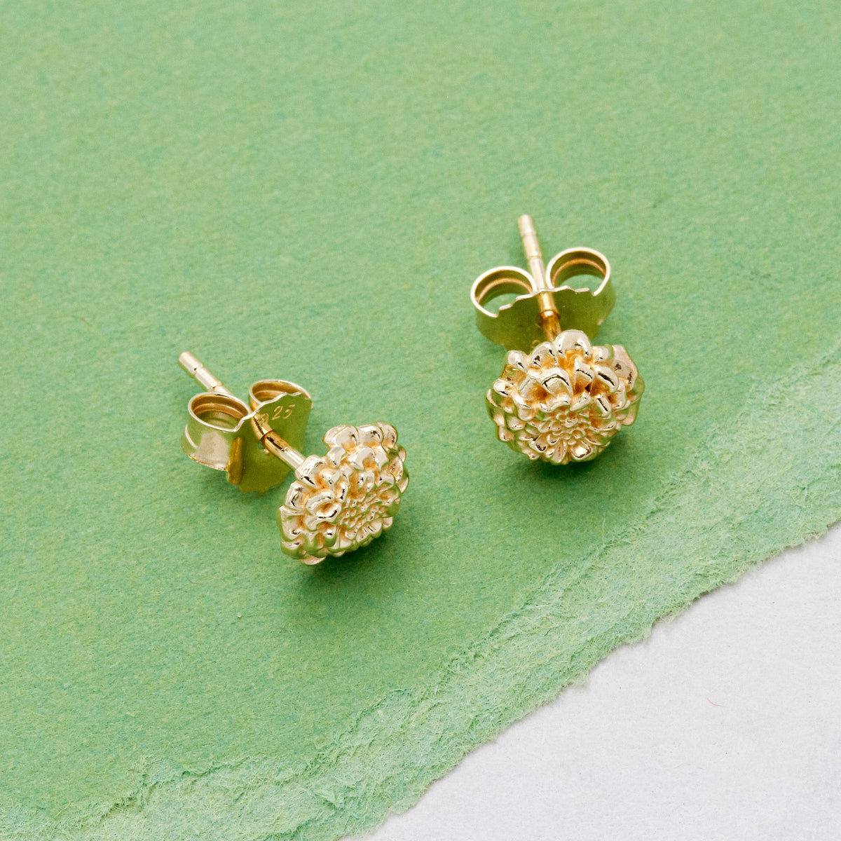 marigold flower gold vermeil silver stud earrings petal detail