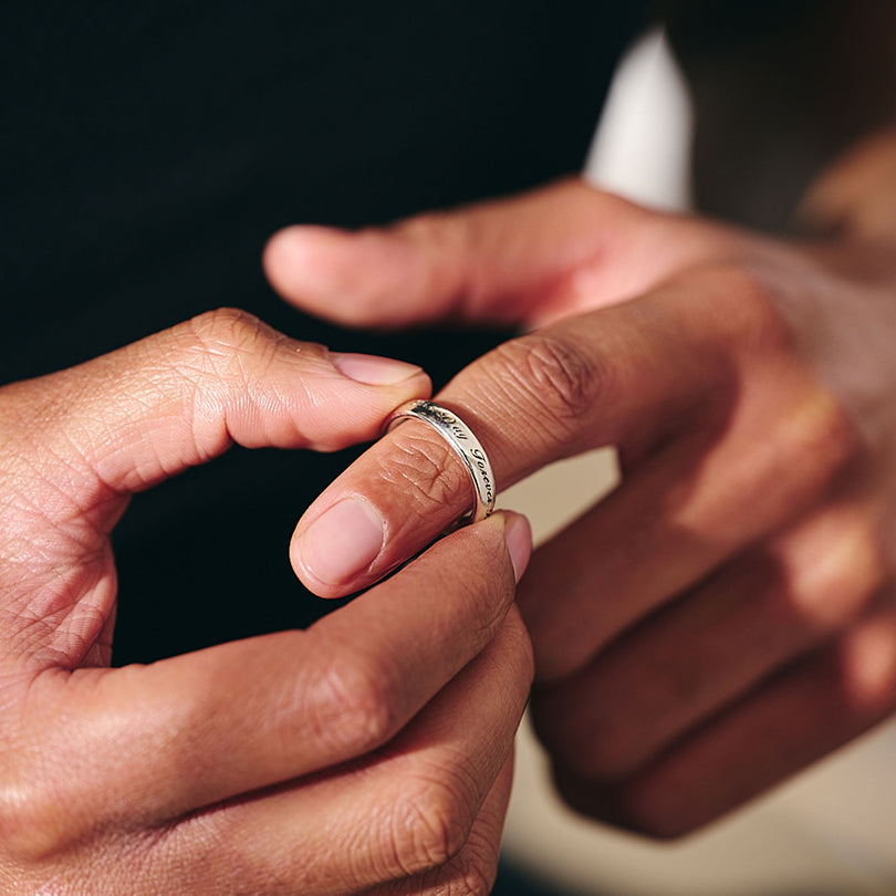Personalised Slim Silver Message Ring – Scarlett Jewellery