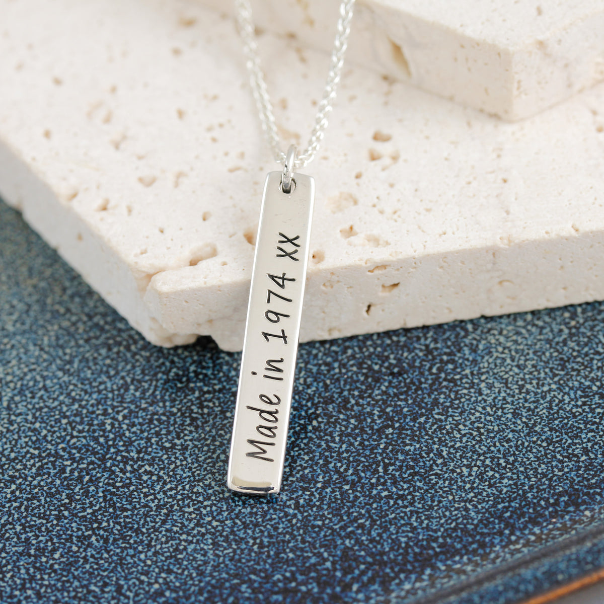 silver tag necklace with personalised message