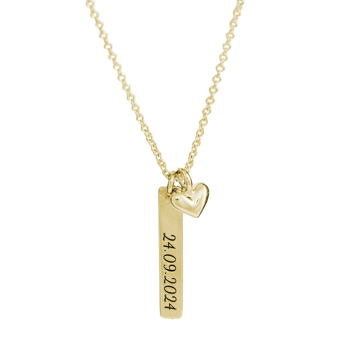 gold plated silver heart personalised long tag necklace