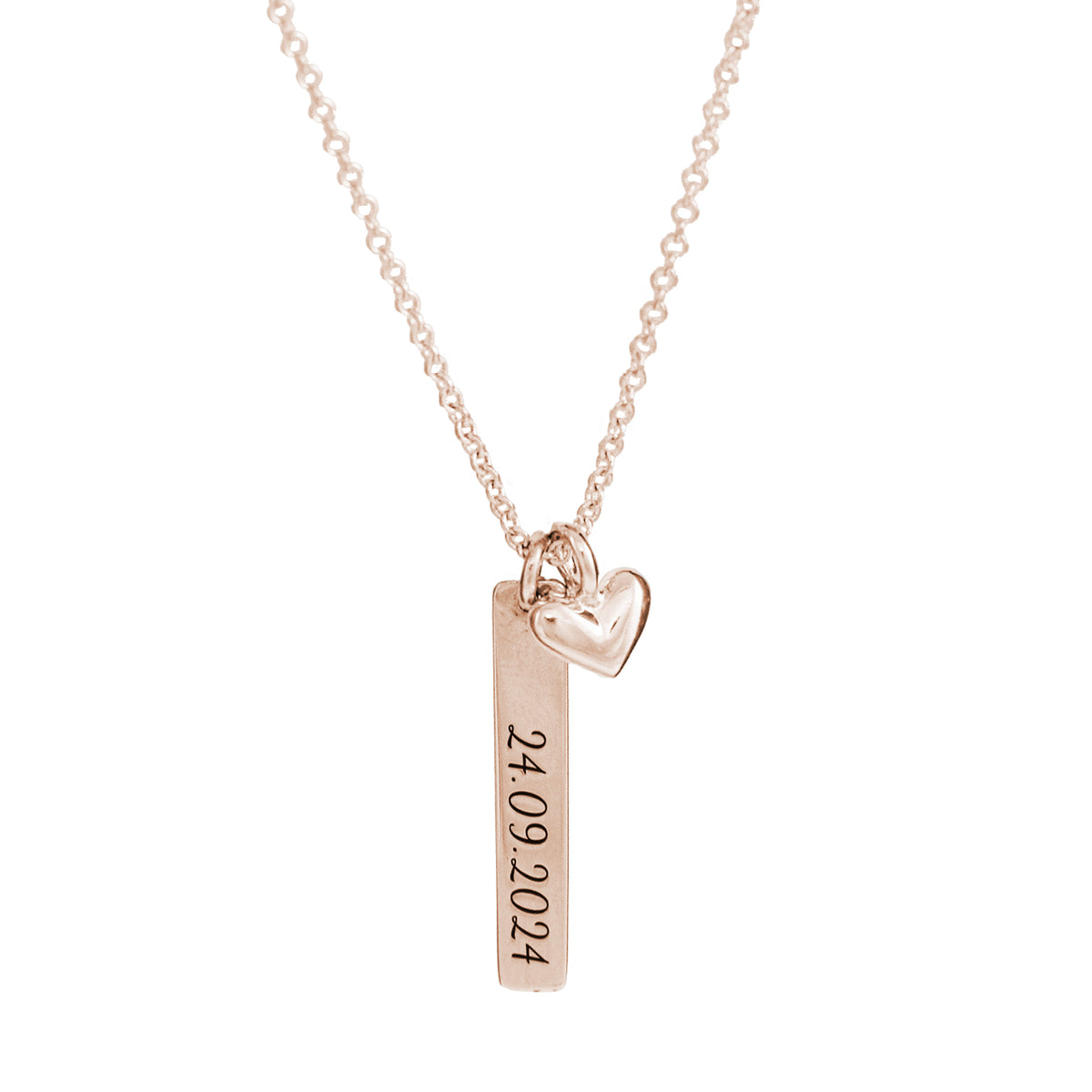 rose gold plated heart personalised long tag necklace