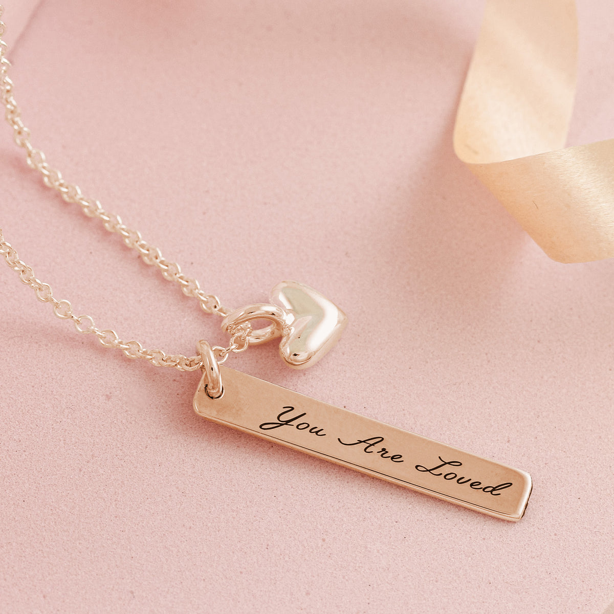 rose gold plated silver heart personalised long tag necklace