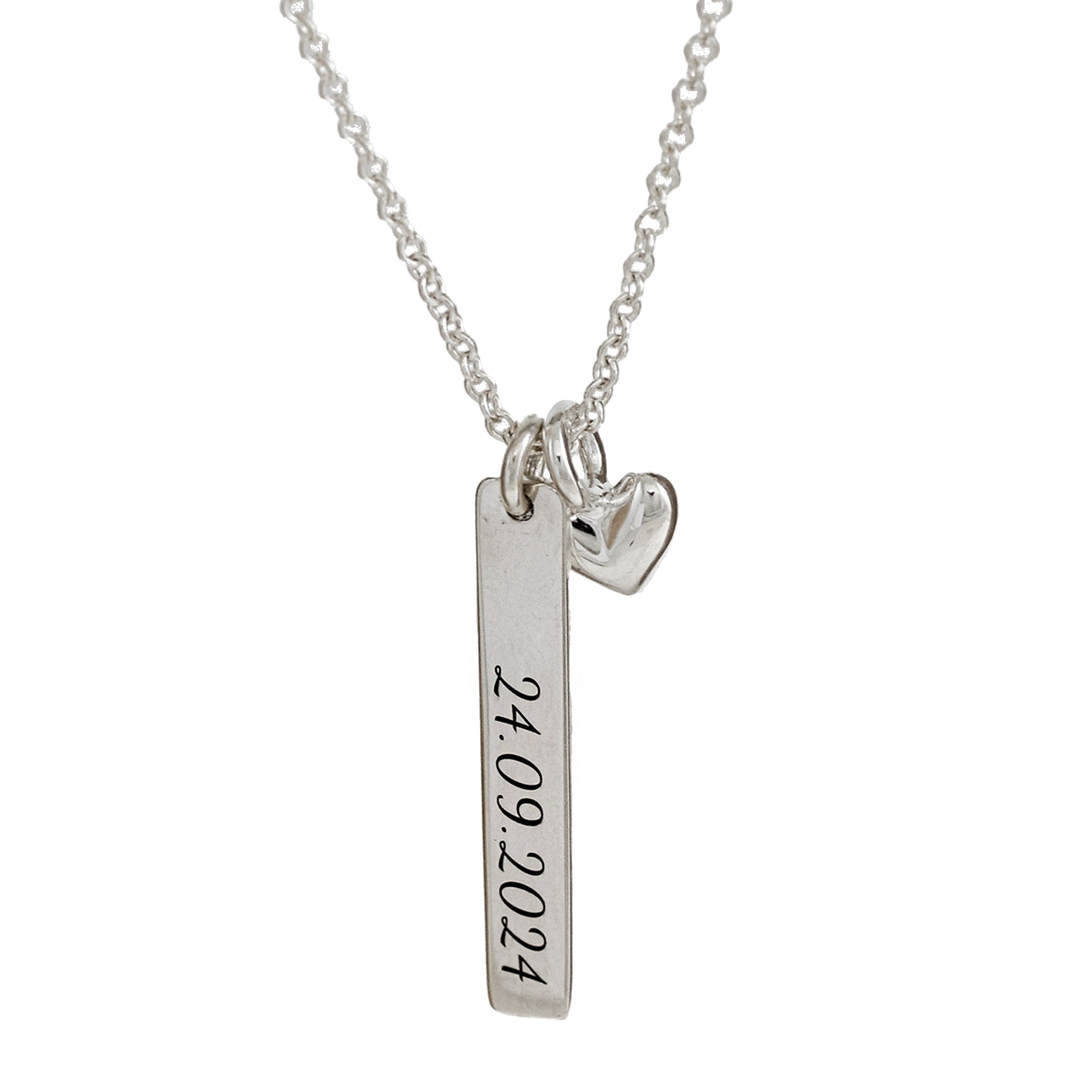 silver heart personalised long tag necklace