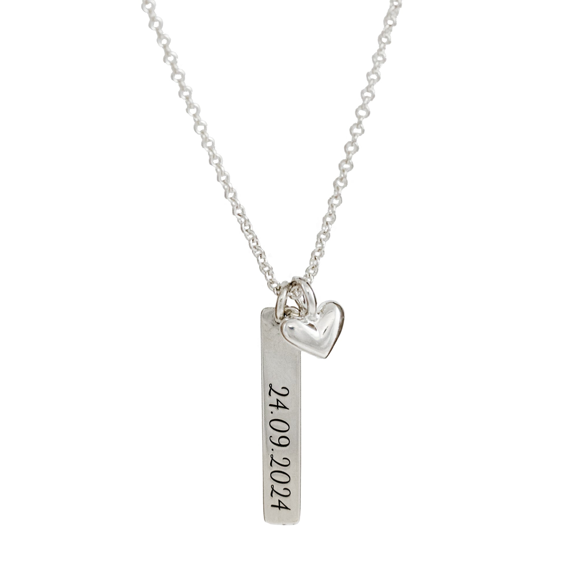 silver heart personalised long tag necklace