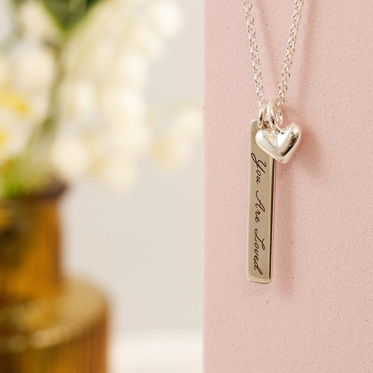 silver heart personalised long tag necklace