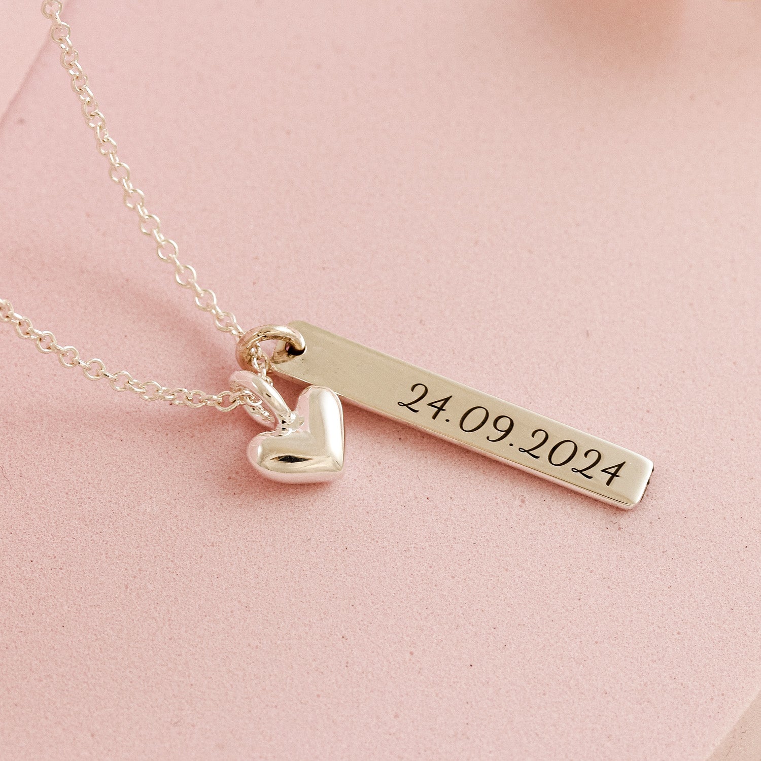 silver heart personalised long tag necklace