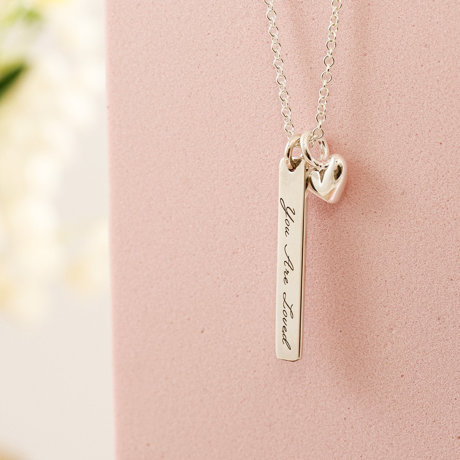 silver heart personalised long tag necklace