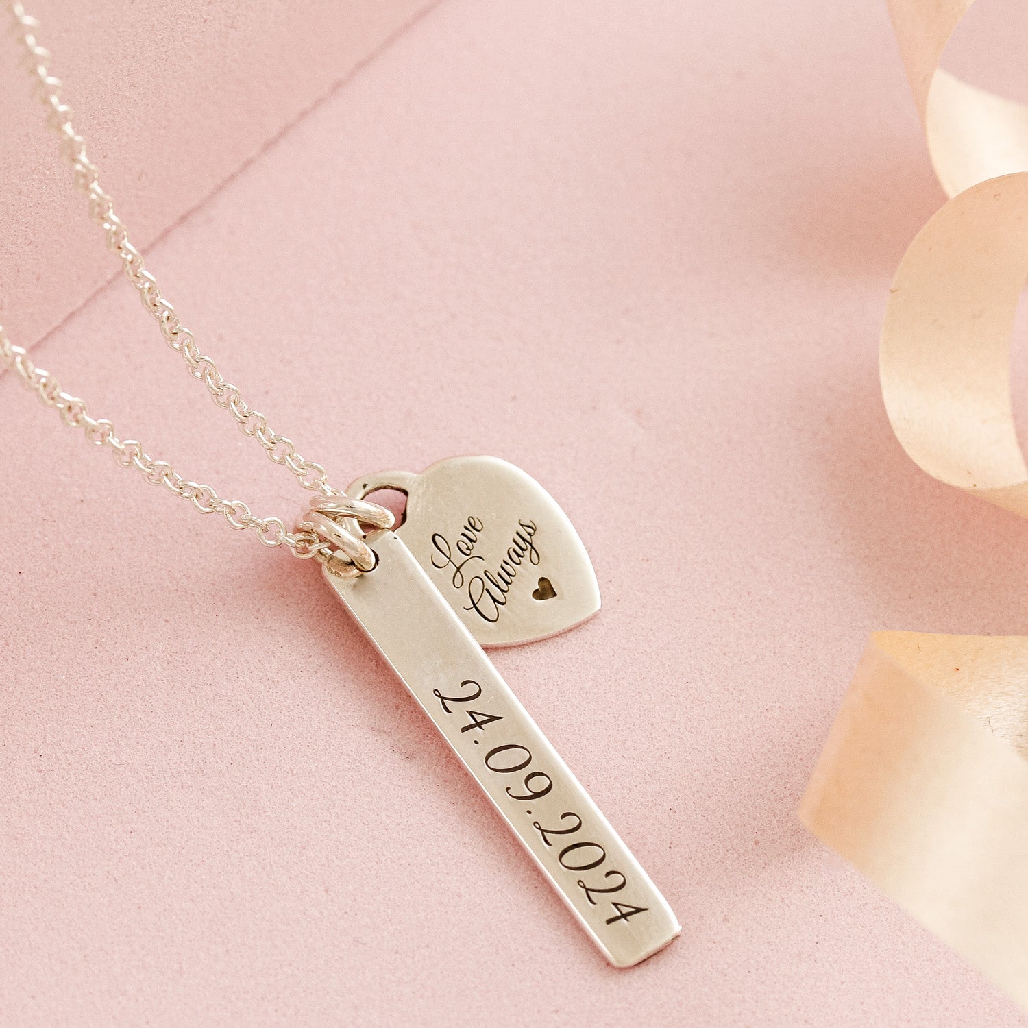 heart tag & message tag personalised silver necklace
