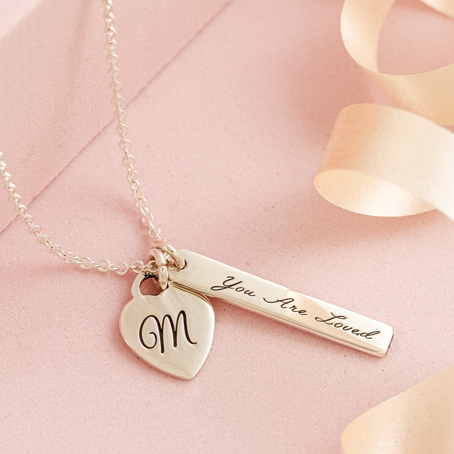 heart tag & message tag personalised silver necklace
