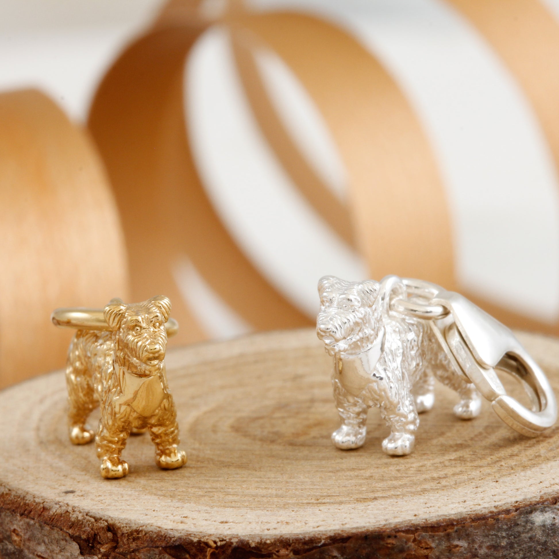 miniature schnauzer silver and gold plated dog charms