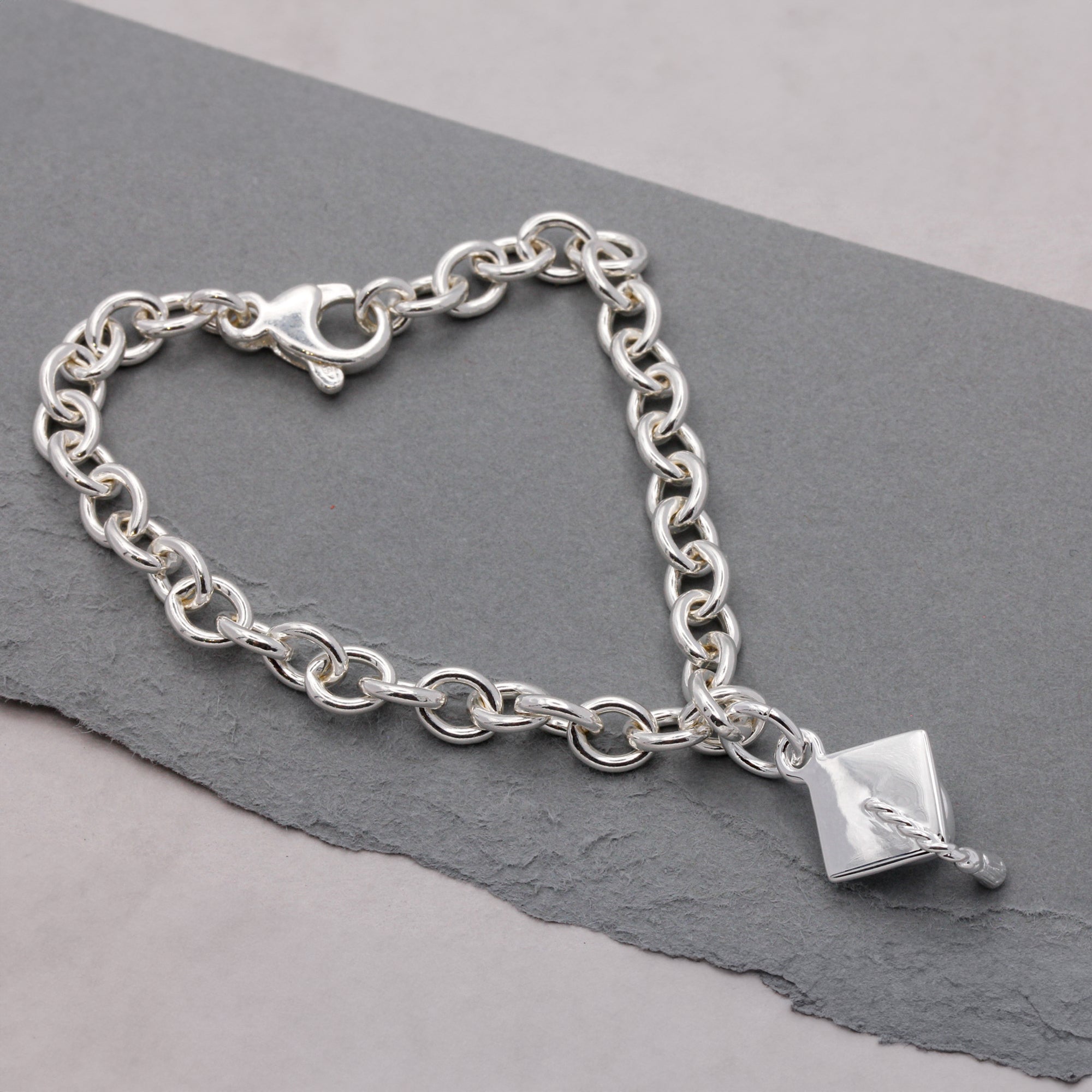 Mortar Board Silver Charm Bracelet Graduation Gift For Her