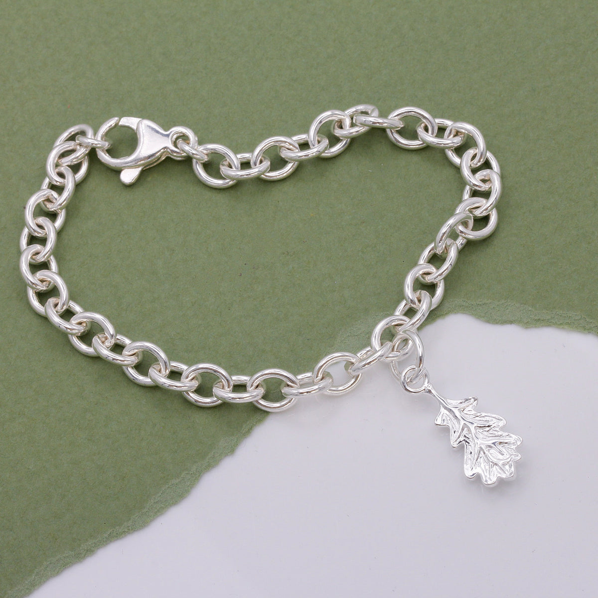 silver oak leaf charm bracelet