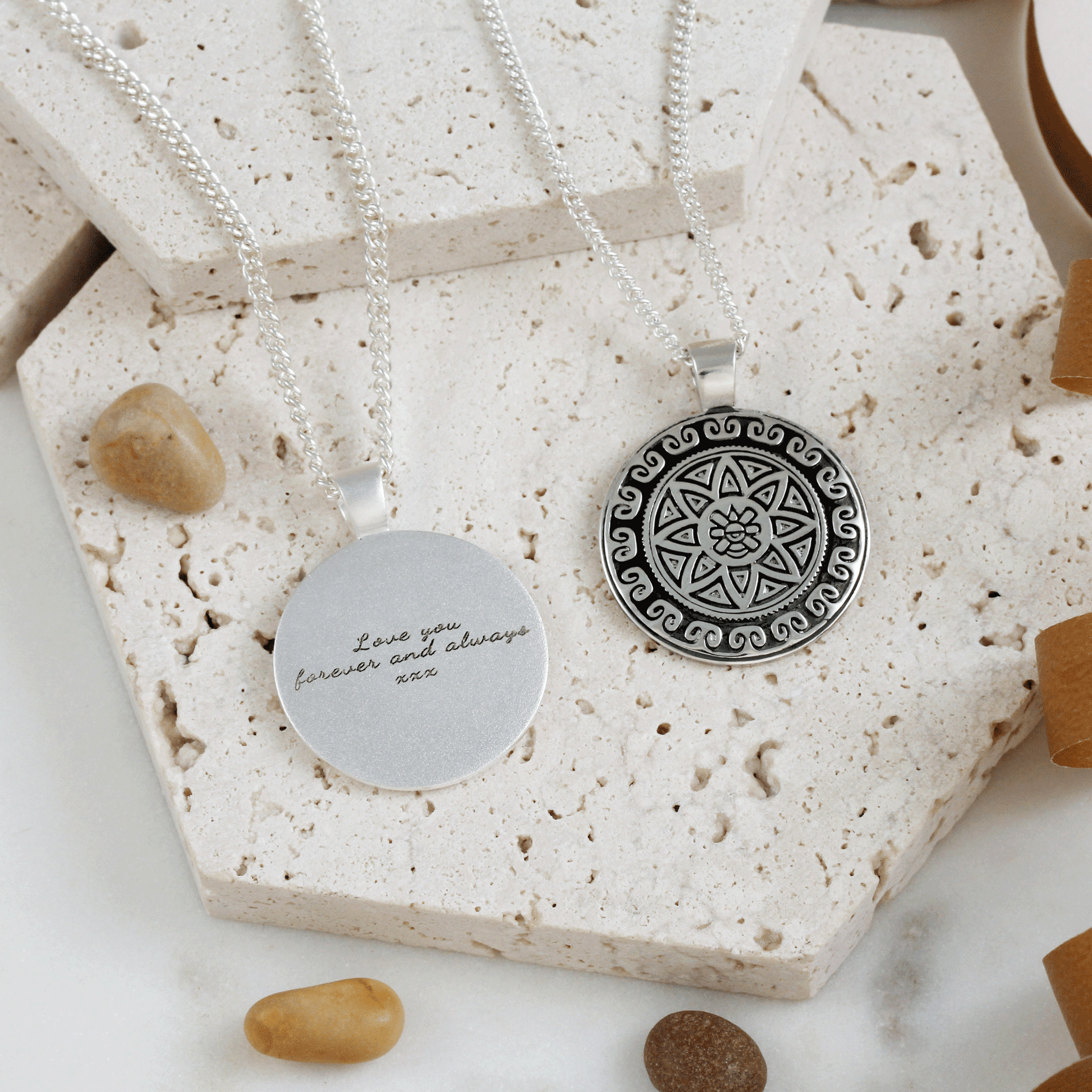 Silver Aztec Mandala Necklace with Ollin Symbol - Symbol of Time, Movement, and Universe
