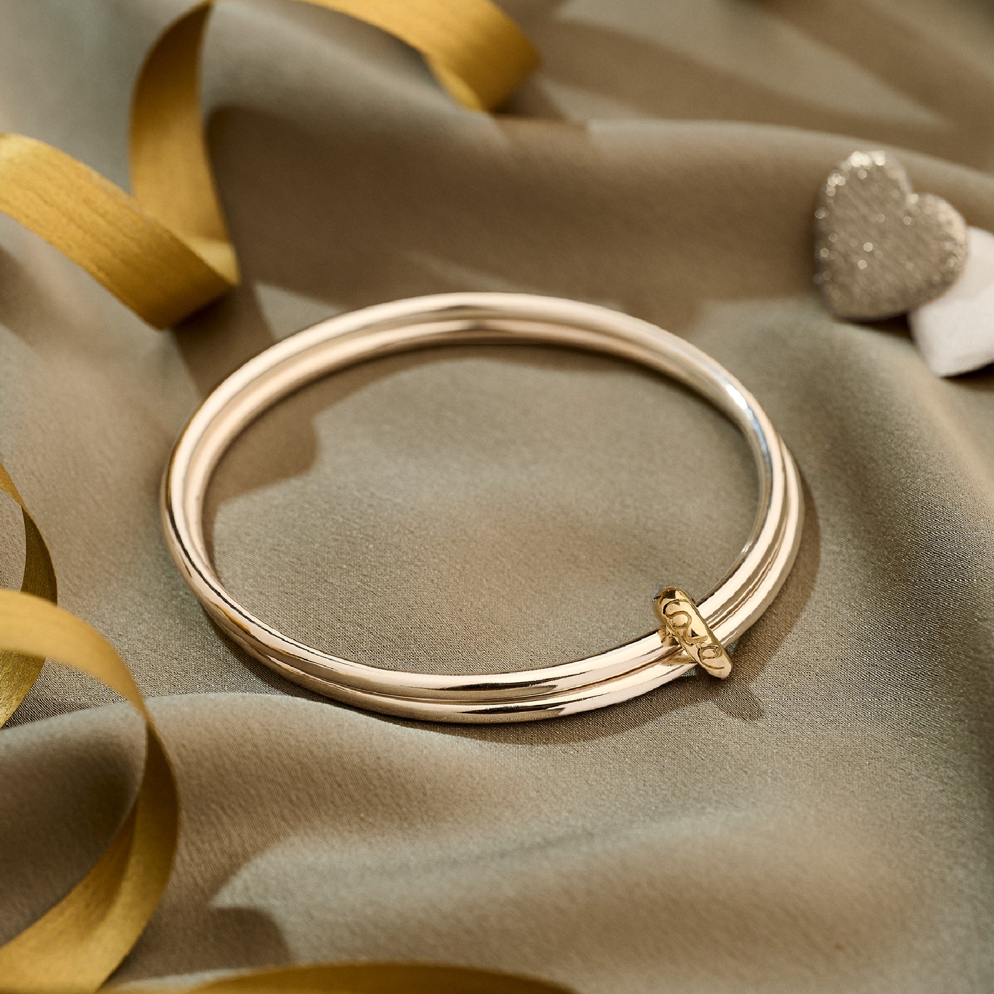 silver & solid gold double bangle for anniversary and wedding gift for her