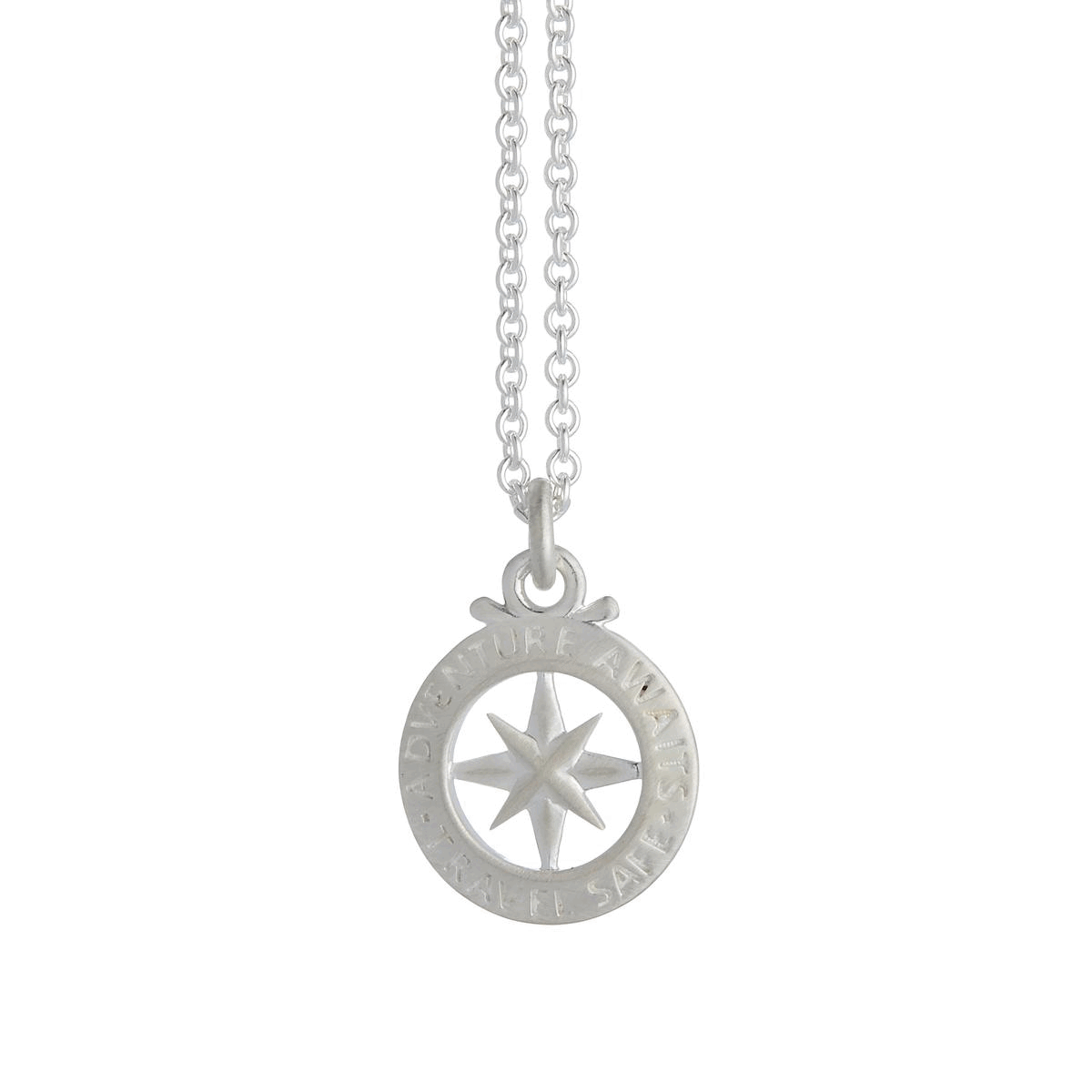 Travel Safe Outline Compass Silver Charm