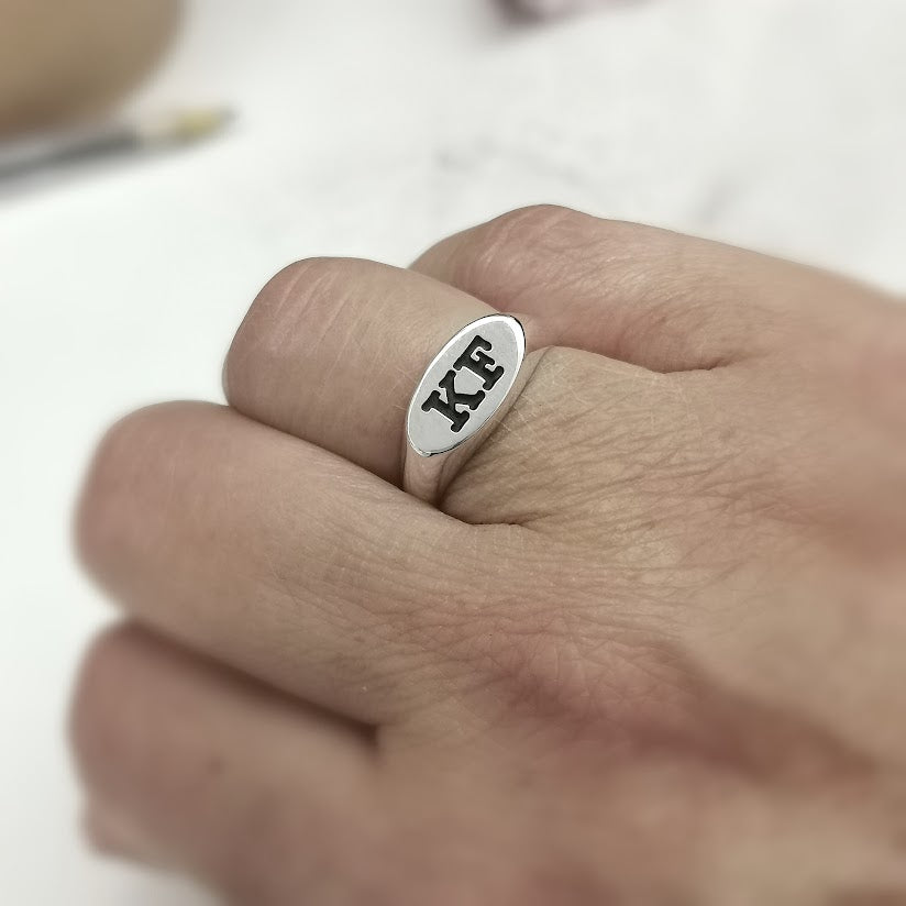 oval initials signet ring