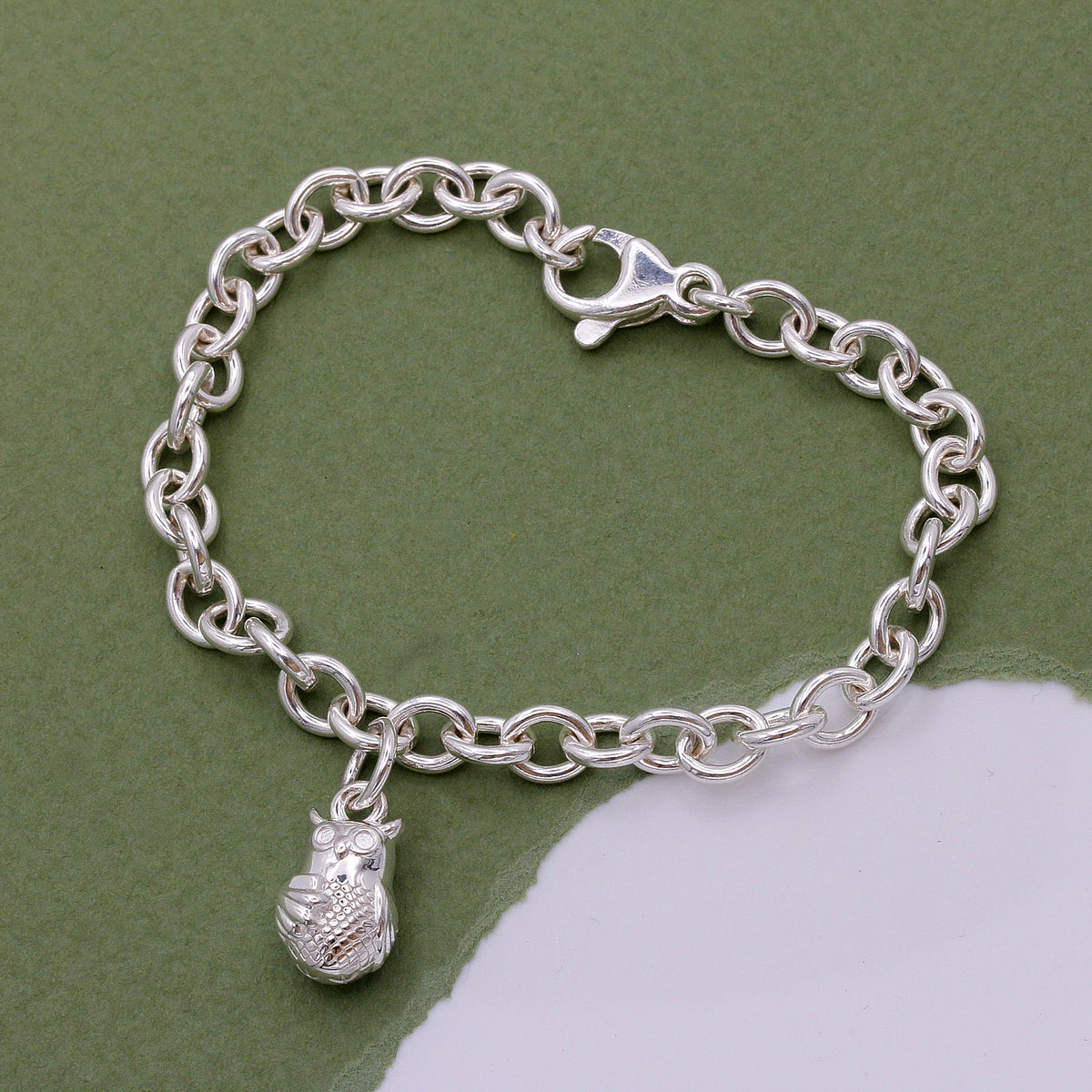 silver owl charm bracelet with adjustable clasp