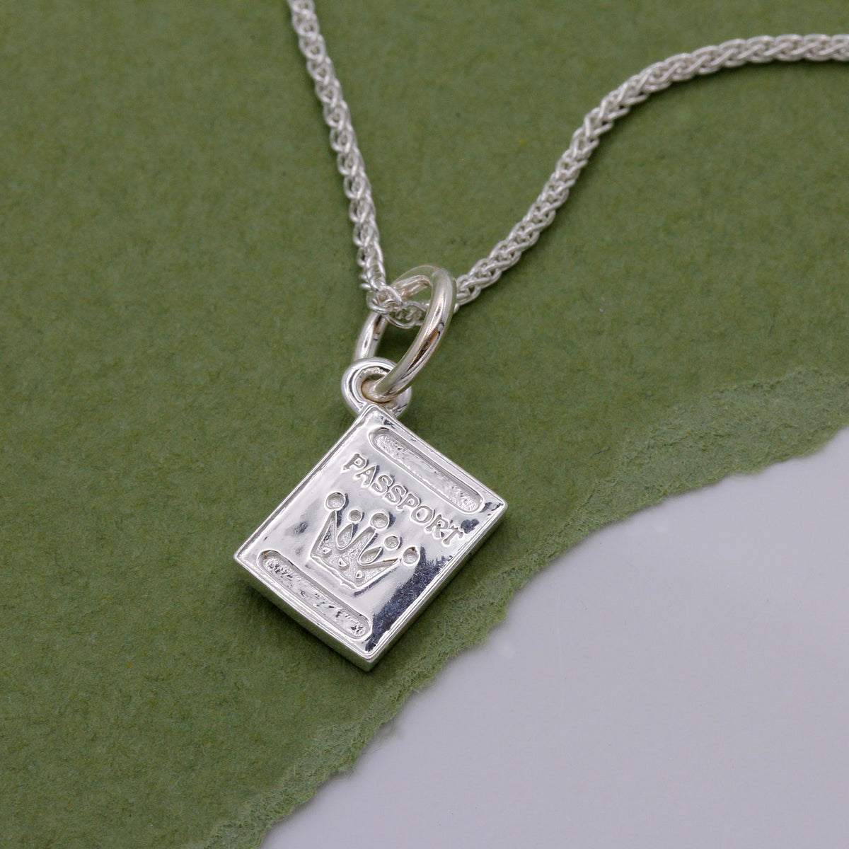 silver small passport charm necklace for travel gift