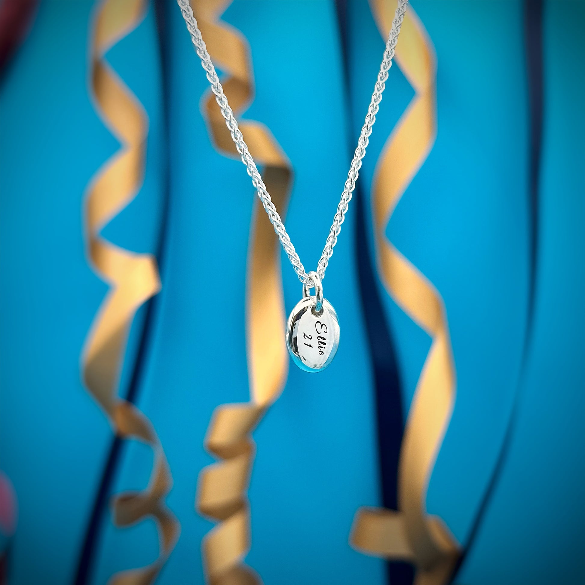 pebble pendant personalized with name and age 21