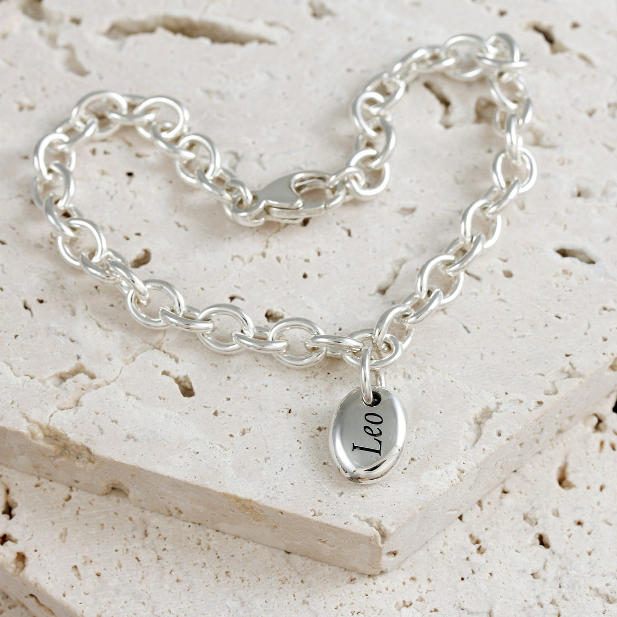 pebble charm bracelet engraved with name