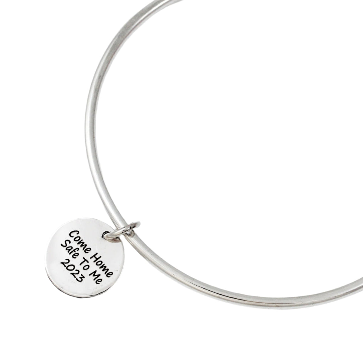 silver disc charm on 3mm bangle solid silver with engraving