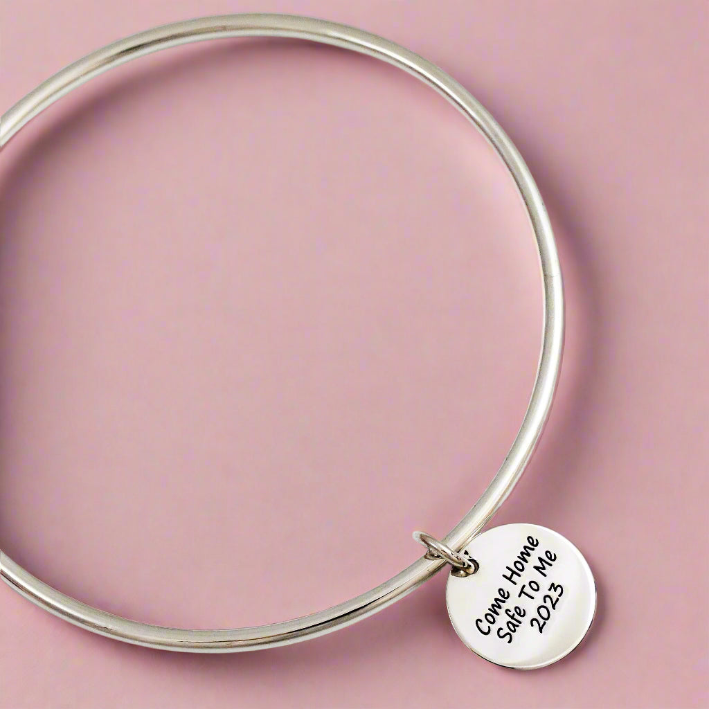 silver disc charm bangle solid silver with engraving