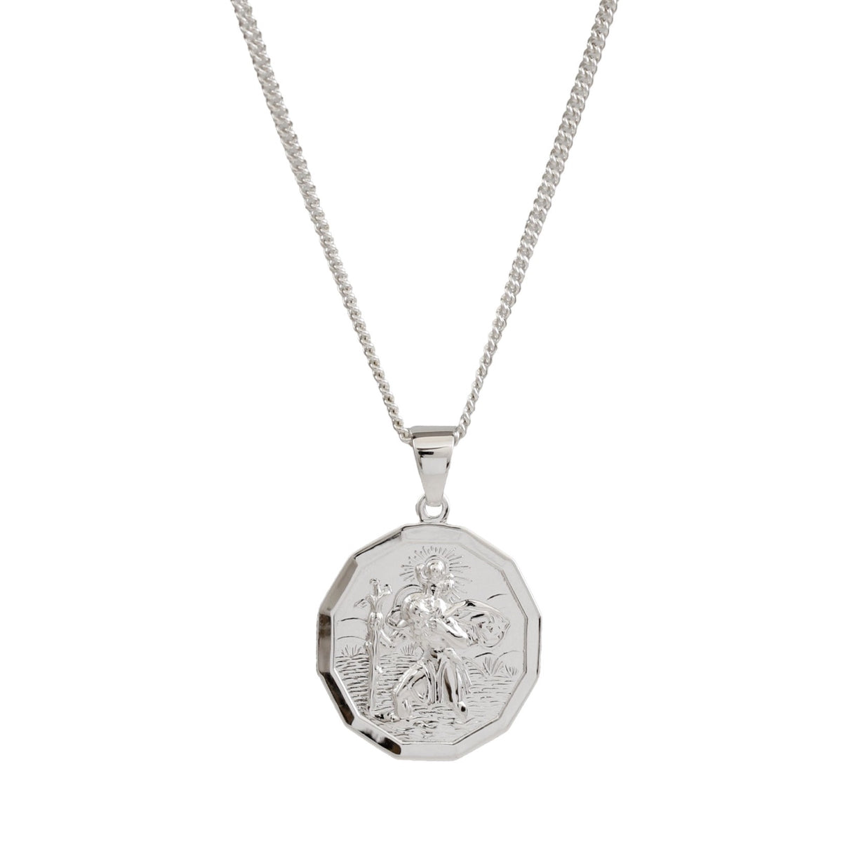 silver cast dodecagon St Christopher necklace