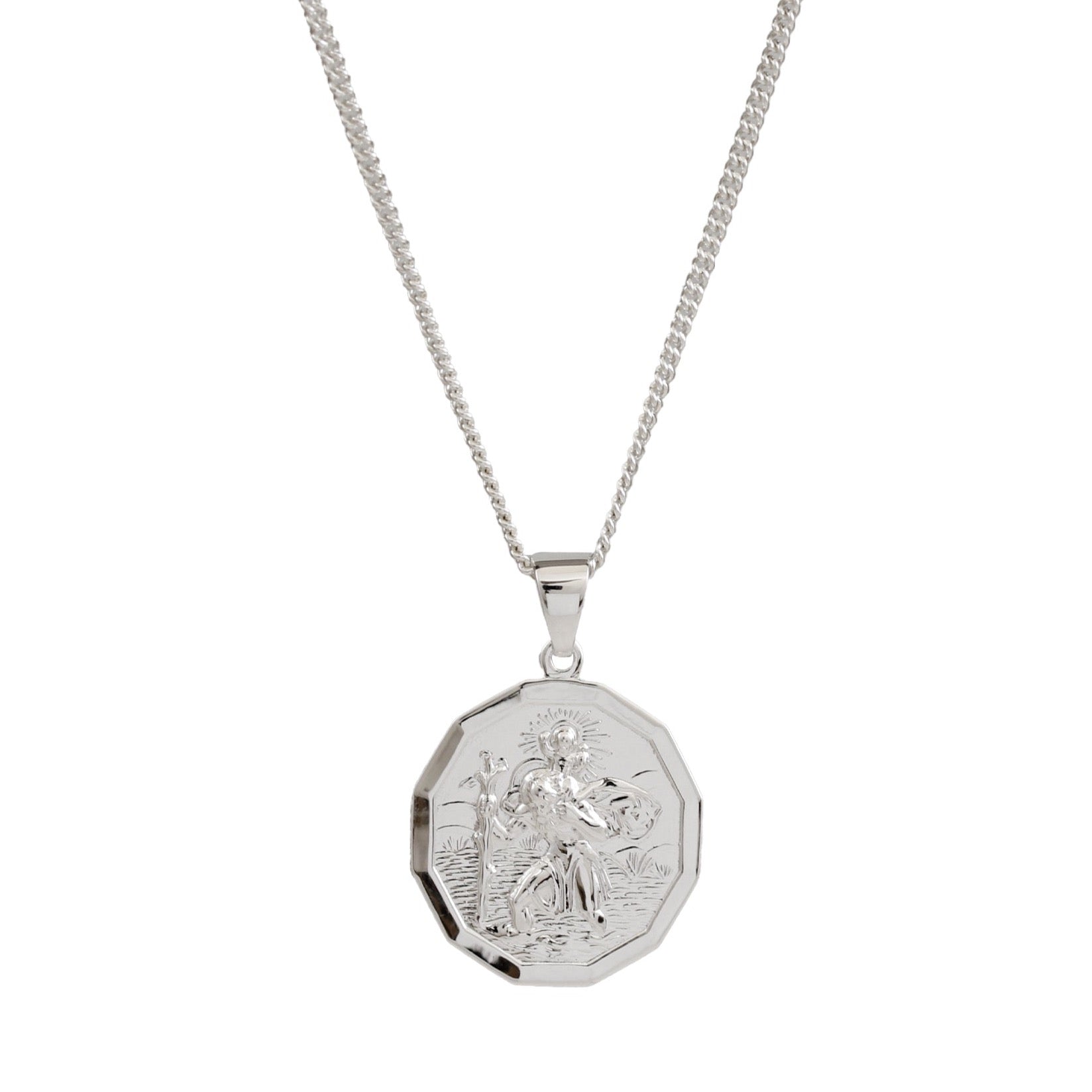 silver cast dodecagon St Christopher necklace