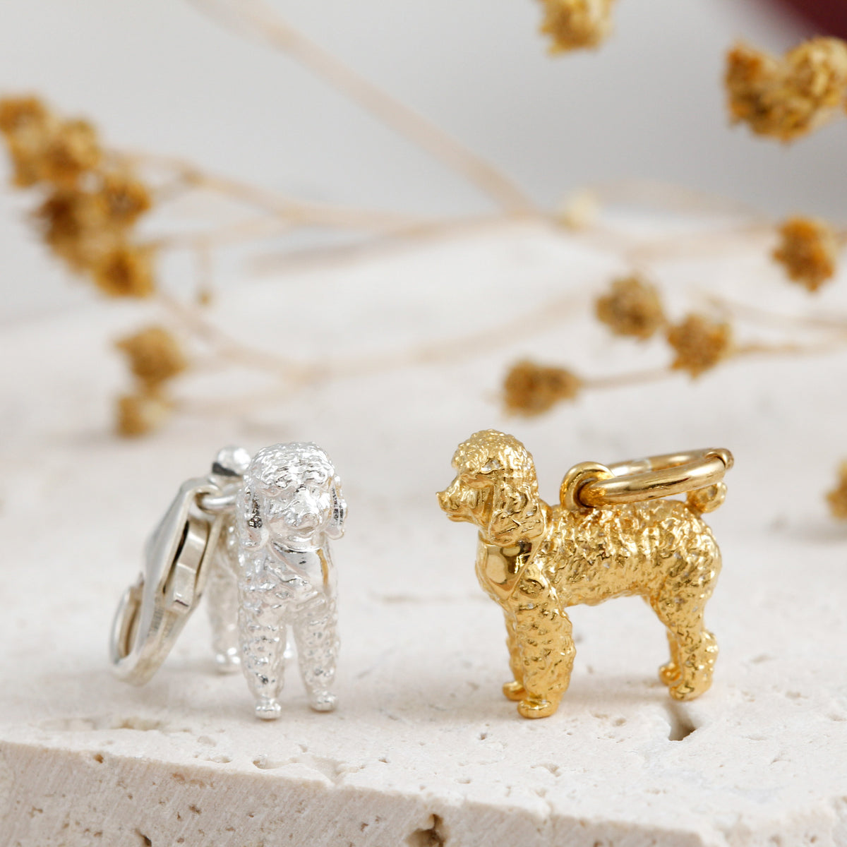 silver poodle with clip claps gold plated poodle dog charm