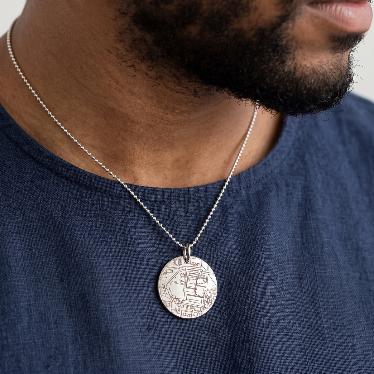 Custom Street Map 25mm x 1.5mm Silver Heavy Disc Necklace