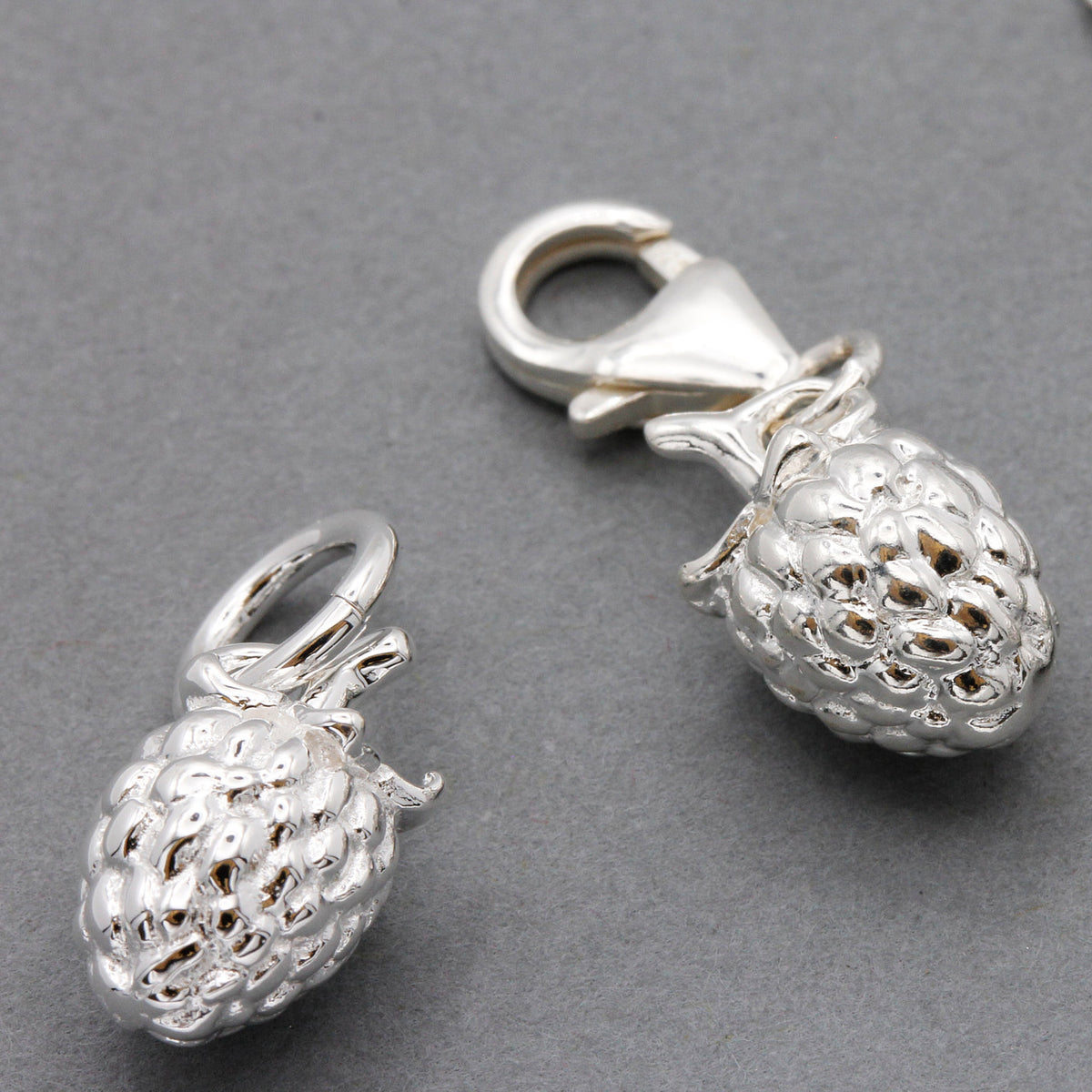 raspberry fruit silver charms