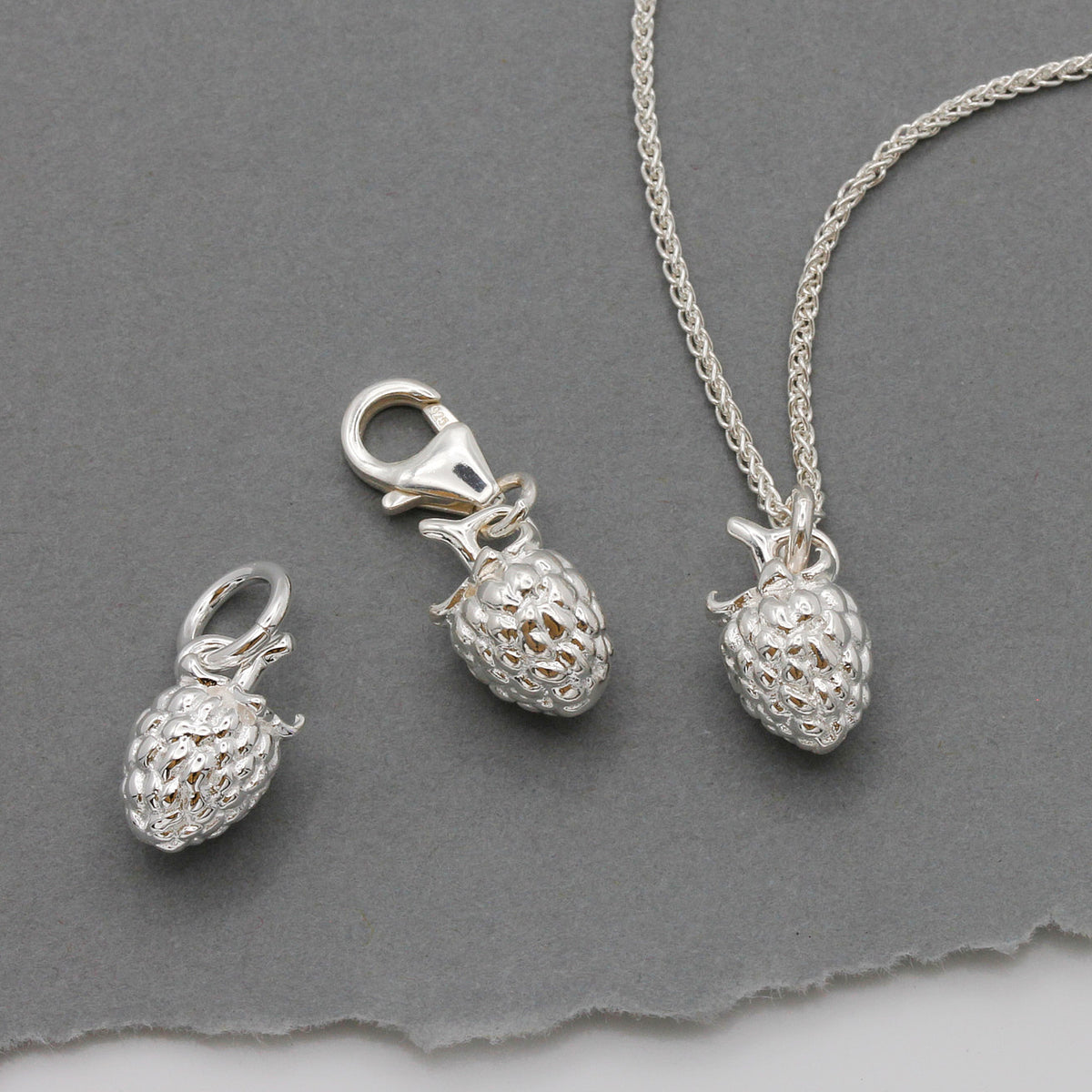 raspberry silver charm jewellery