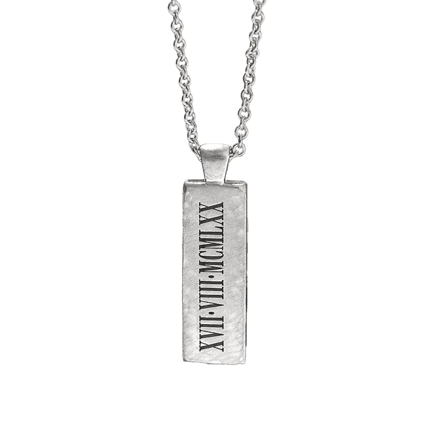 silver roman numerals hammered pendant