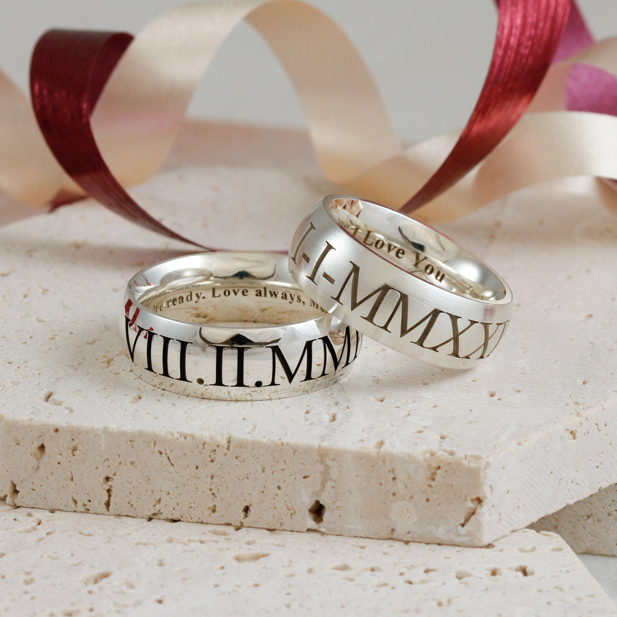 Roman Numerals Engraving on Custom Men&#39;s Ring Matte and Polished Finish