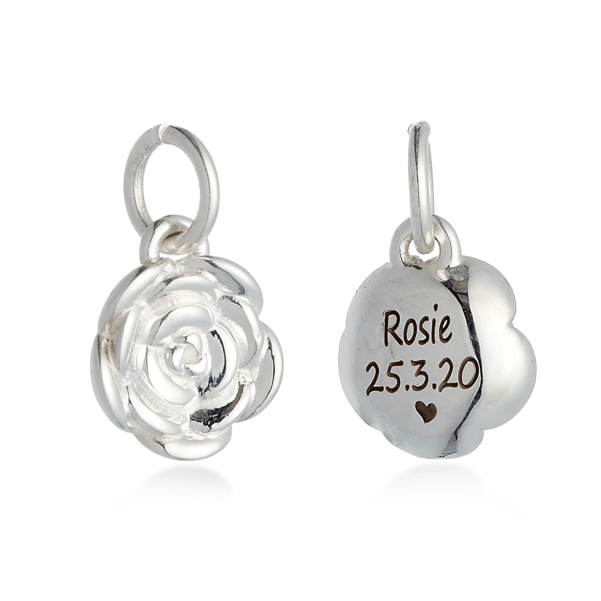 Rose Flower Personalised  Silver Charm