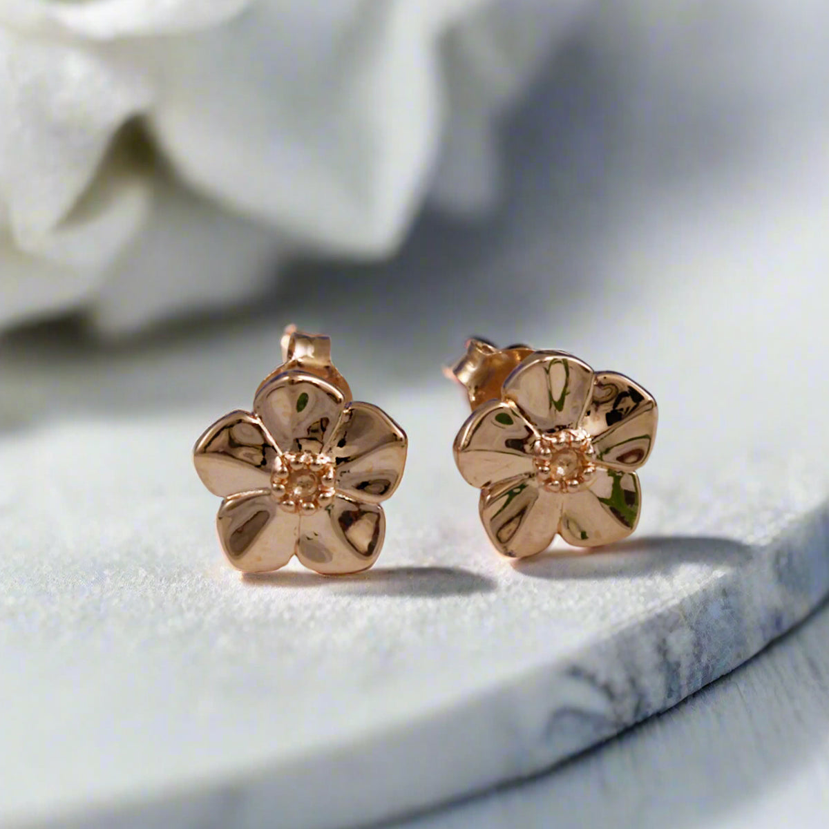 rose gold forget me not stud earrings