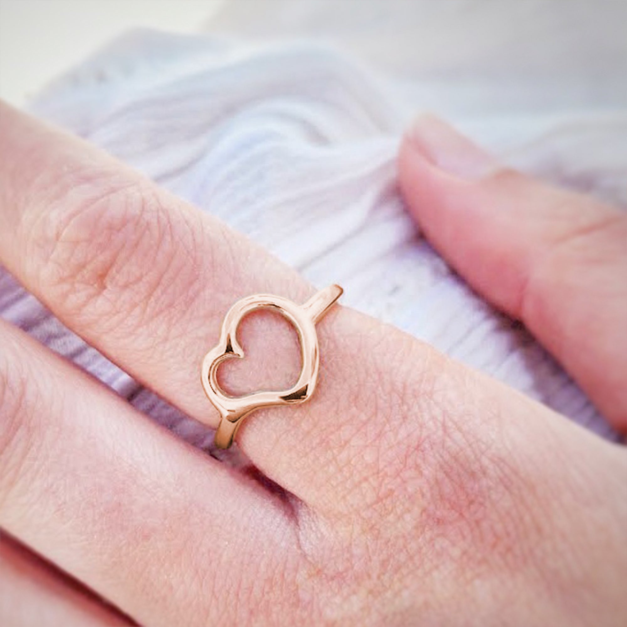 open heart solid recycled gold ring for women