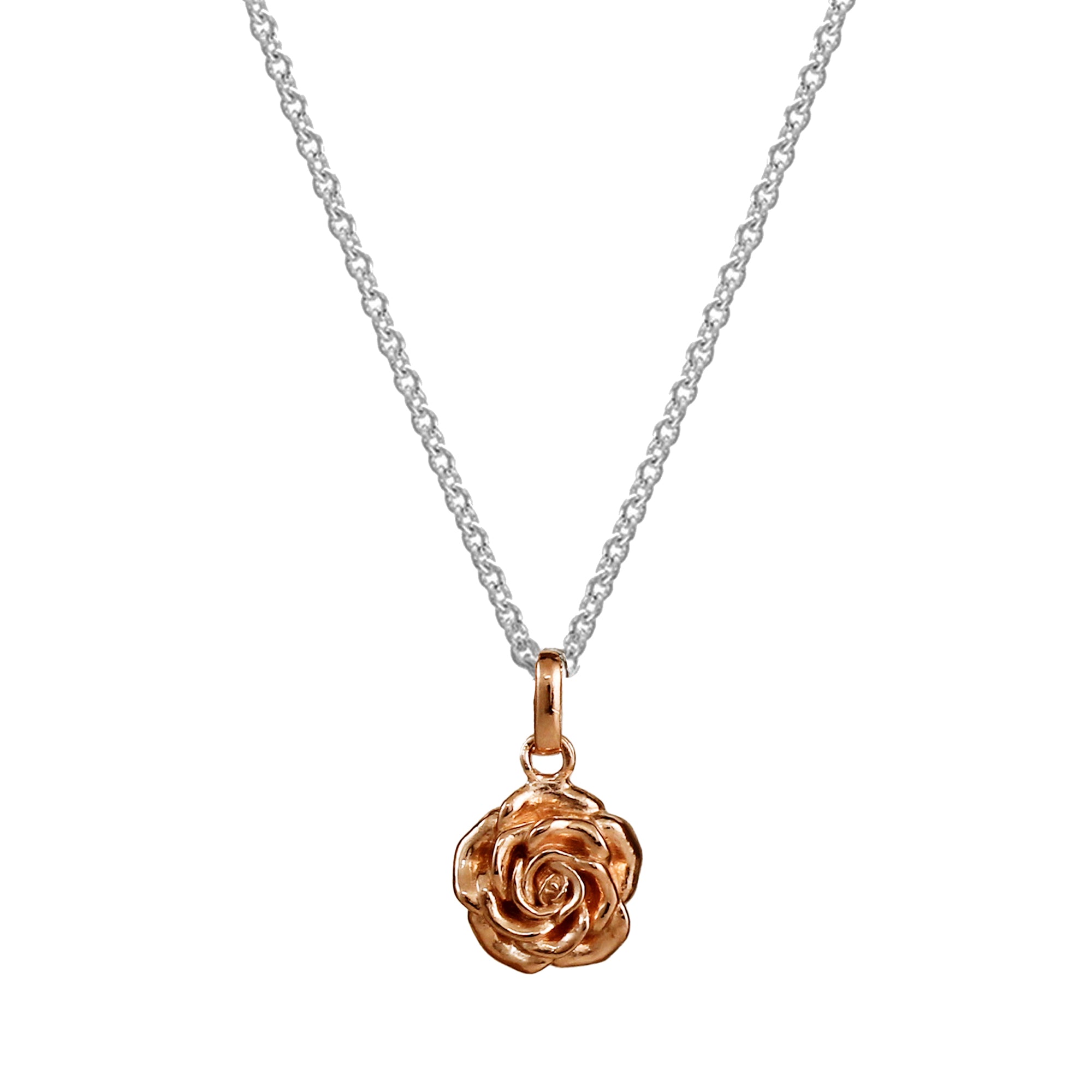 wild rose gold vermeil flower pendant with silver chain
