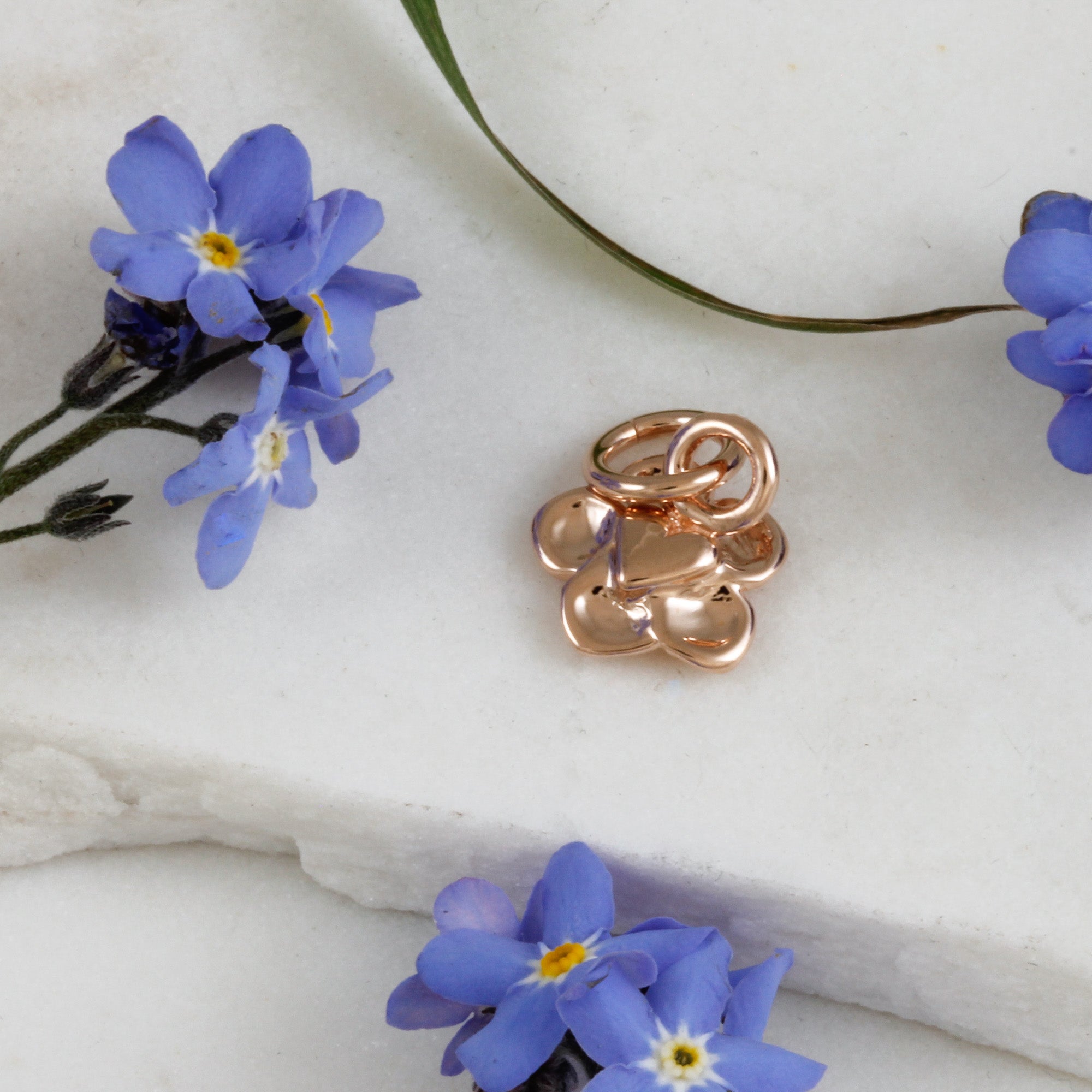 forget me not alzheimers flower rose gold vermeil charm heart on back
