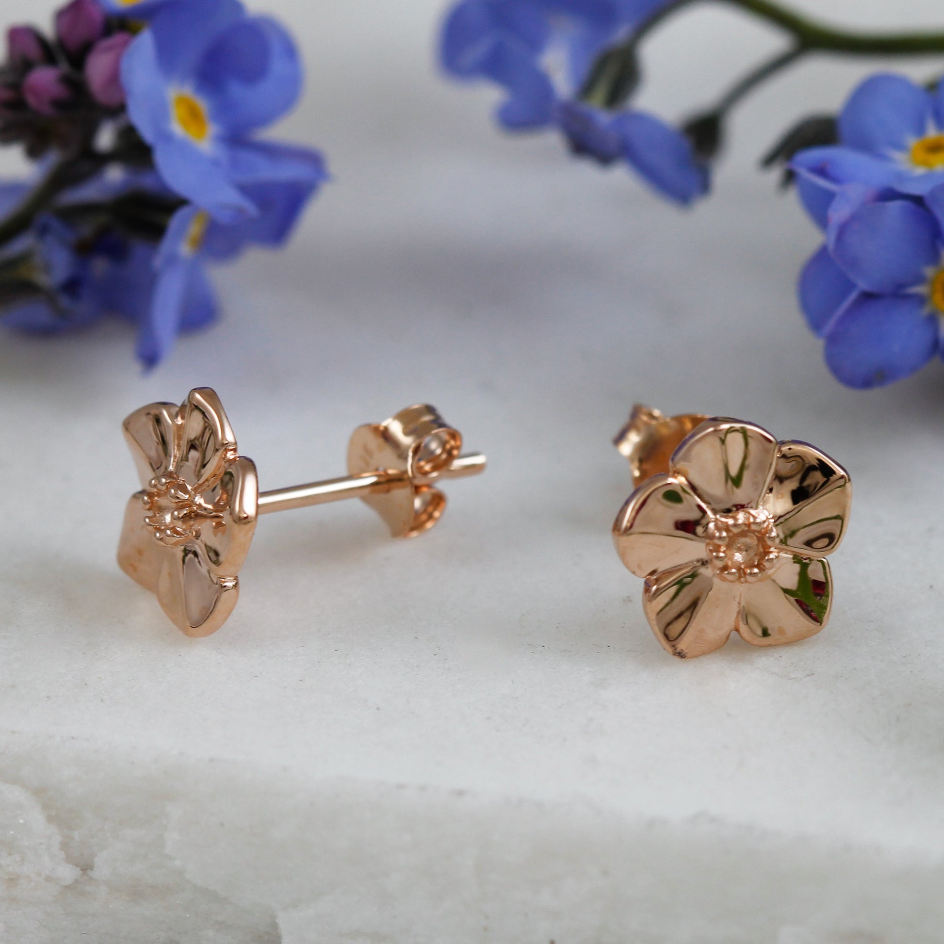 forget me not alzheimers flower rose gold vermeil stud earrings