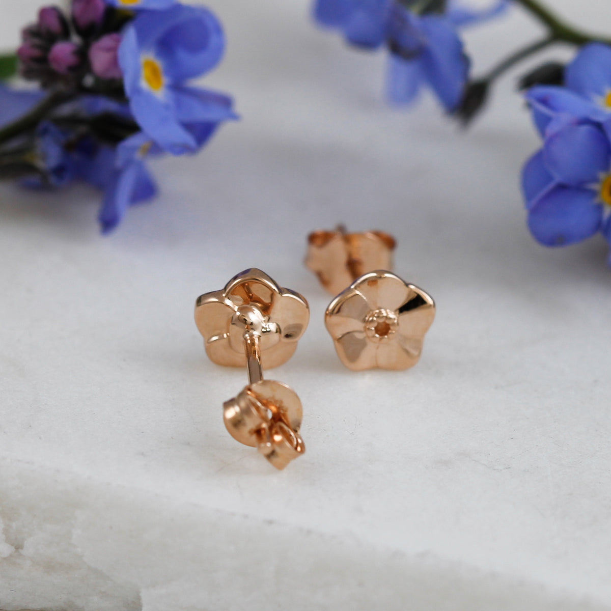 forget me not alzheimers flower rose gold vermeil small sized stud earrings