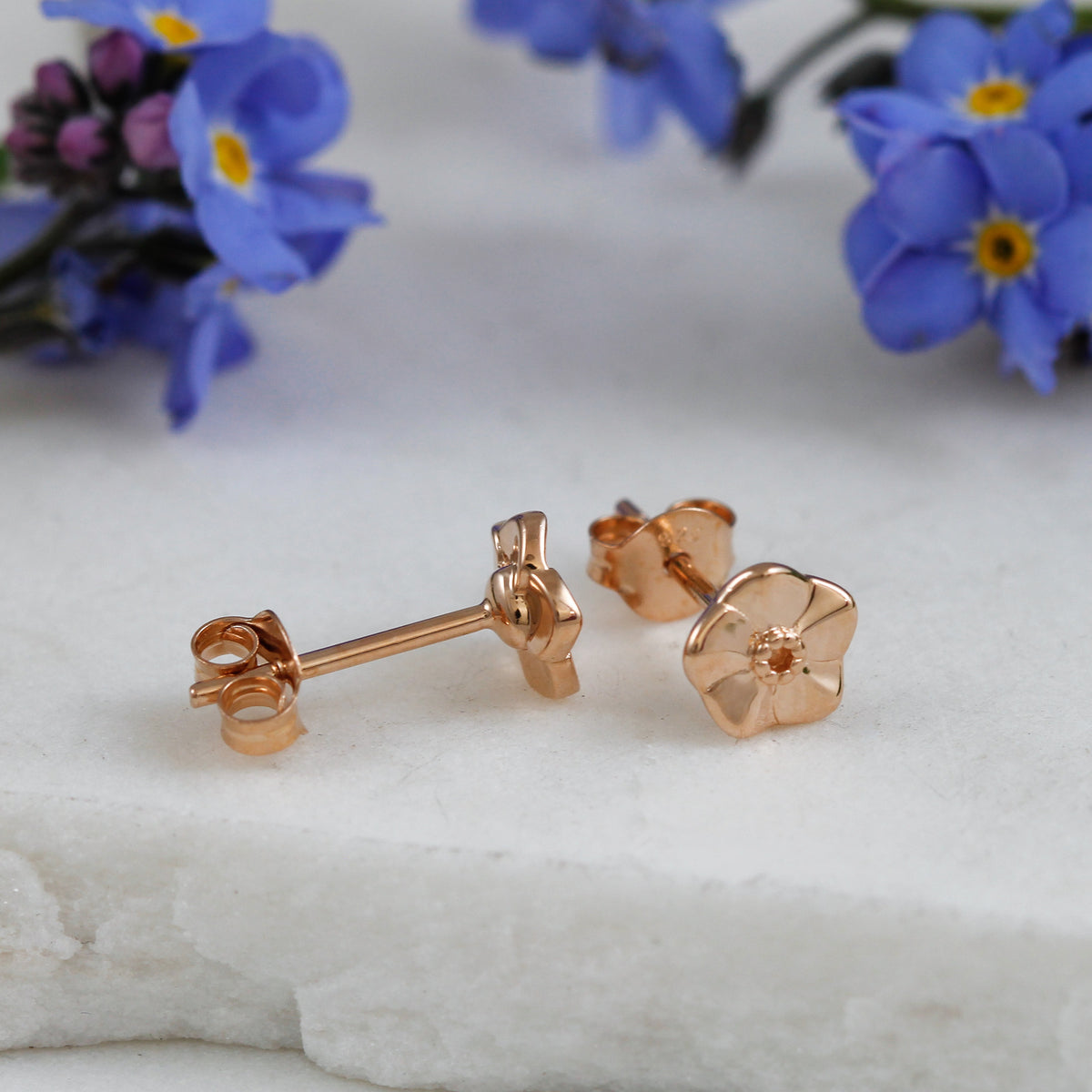 forget me not alzheimers flower rose gold vermeil small sized stud earrings