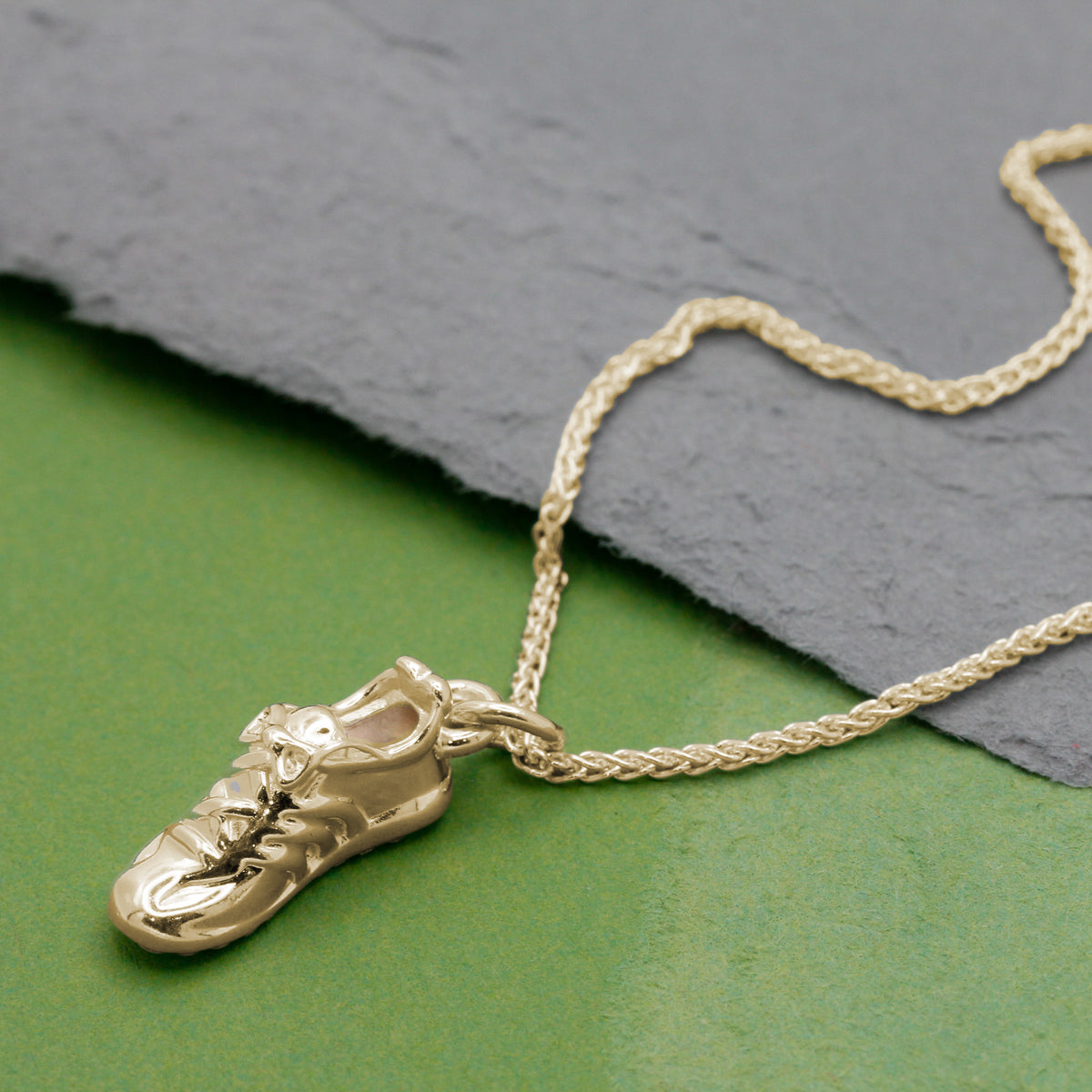 running shoe silver charm necklace yellow gold plated