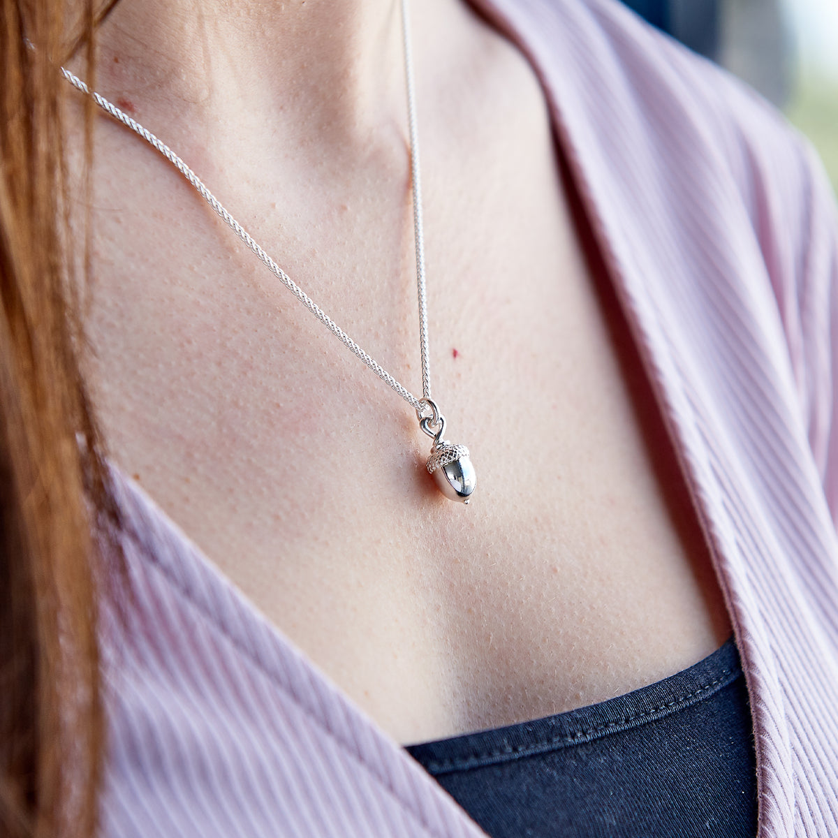 solid silver acorn necklace