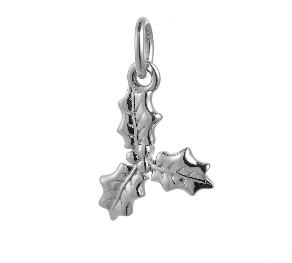 solid silver holly leaf charm for necklace or bracelet